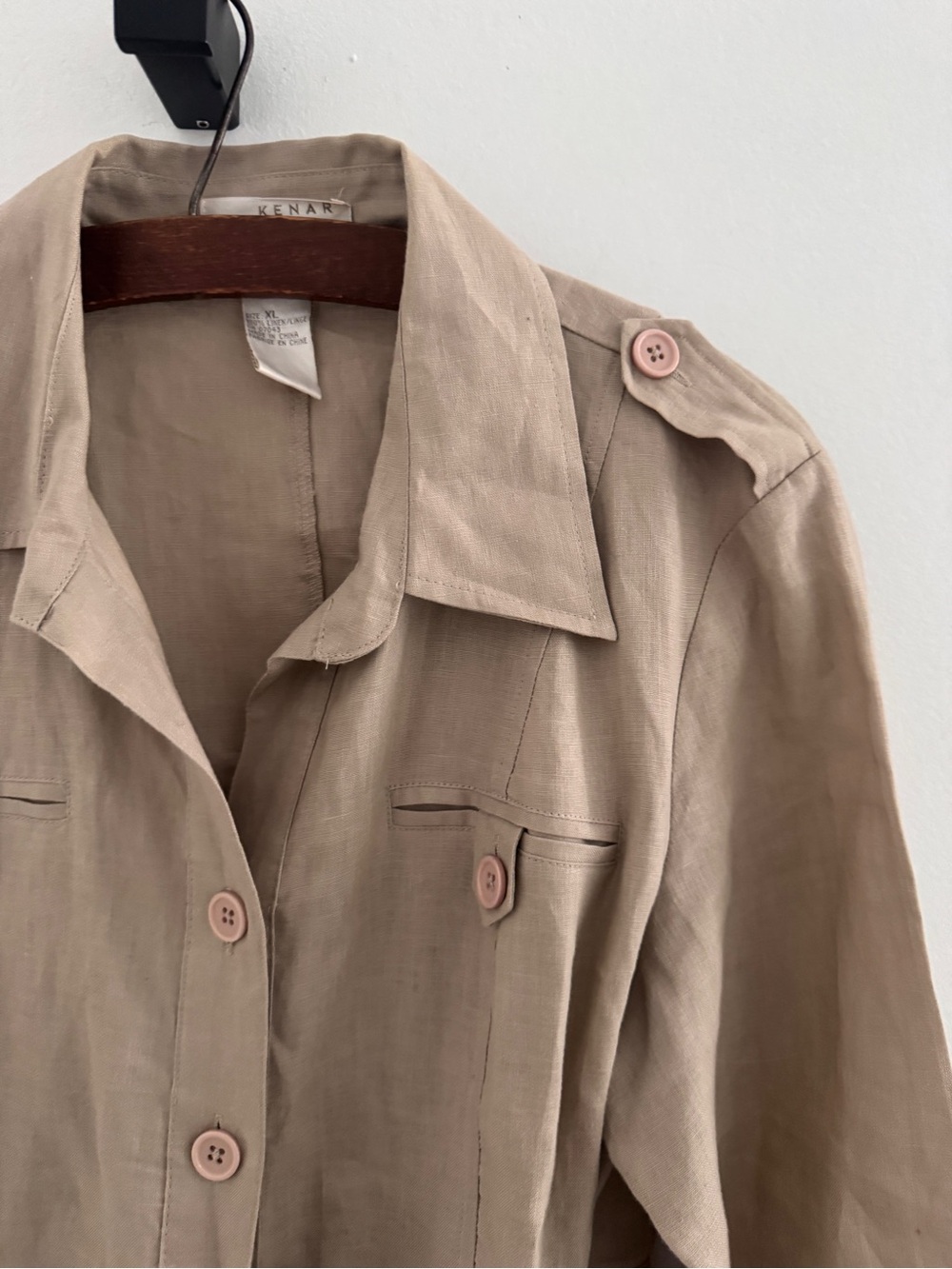 100% linen Beige Tie-Waist Utility Jacket - Women's Jacket & Coats xl - Picture 3 of 9